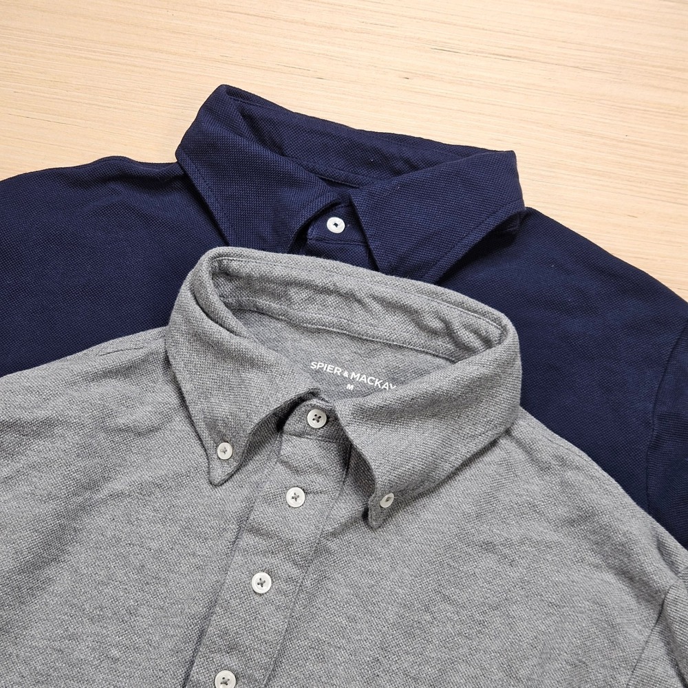Lot of 2 Spier & Mackay Long Sleeve Polo Shirt Mens M Blue Grey Pique Cotton